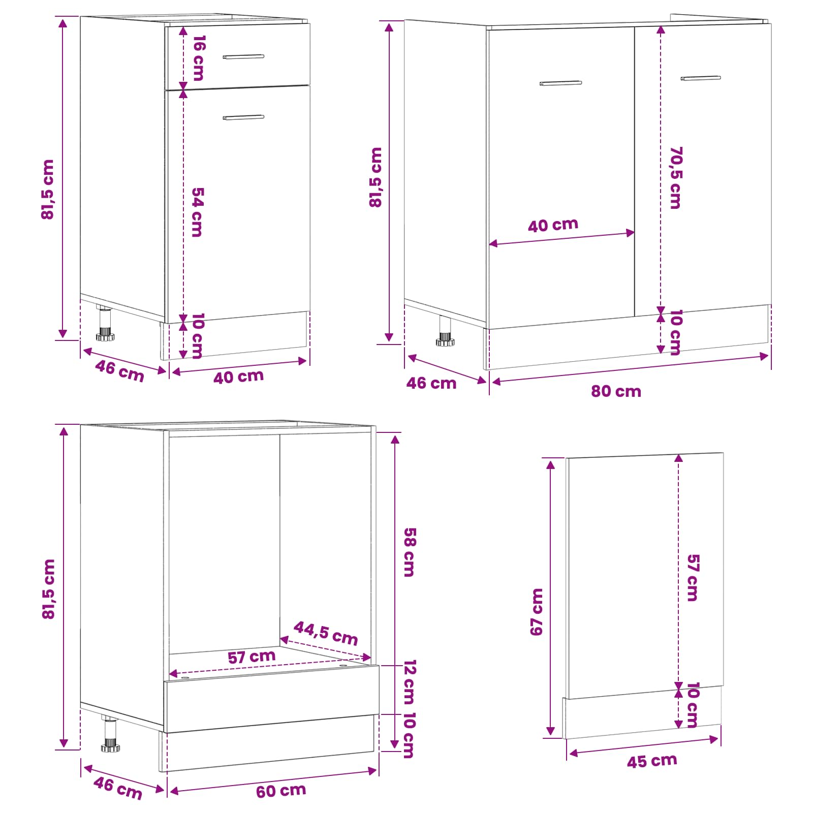 Keuken Eenheid Lyon 8 pcs Zwart eiken Bewerkt hout