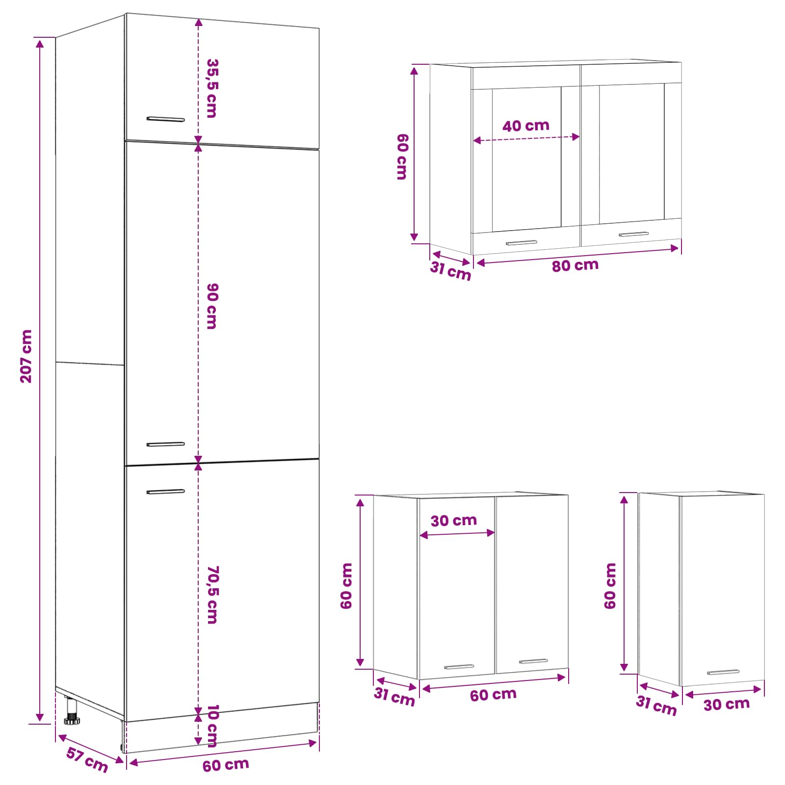 Keuken Eenheid Lyon 8 pcs Zwart eiken Bewerkt hout