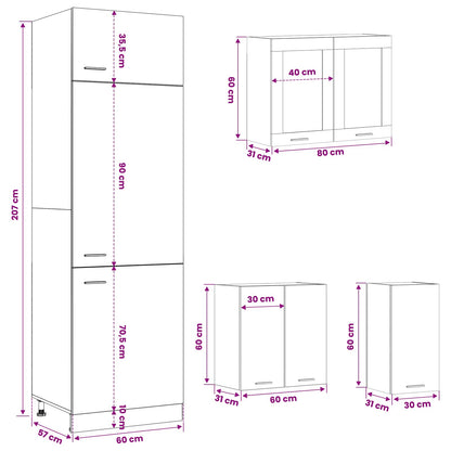 Keuken Eenheid Lyon 8 pcs Zwart eiken Bewerkt hout