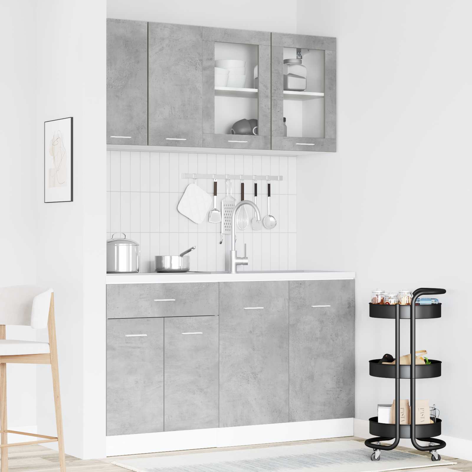 Keuken Eenheid Lyon 4 pcs Betongrijs Bewerkt hout