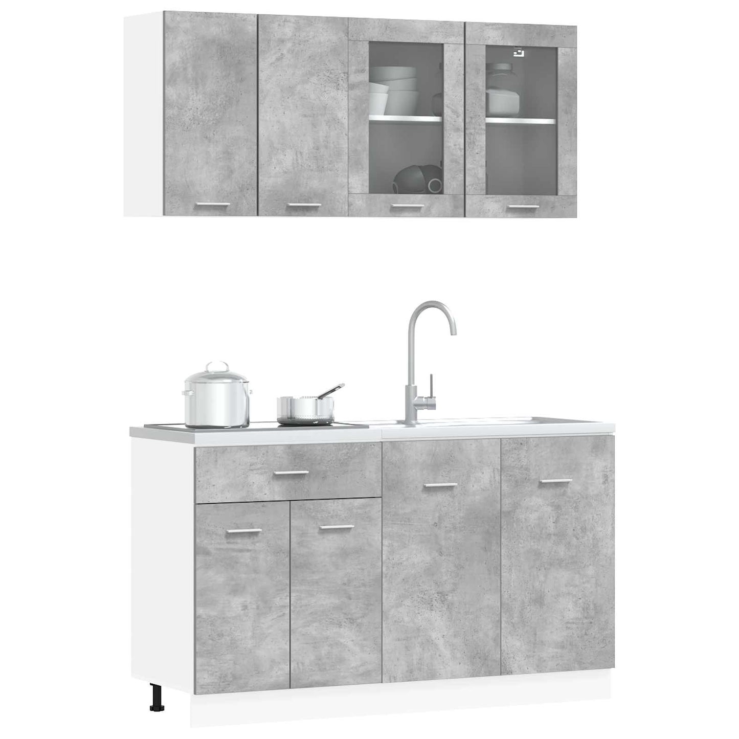 Keuken Eenheid Lyon 4 pcs Betongrijs Bewerkt hout