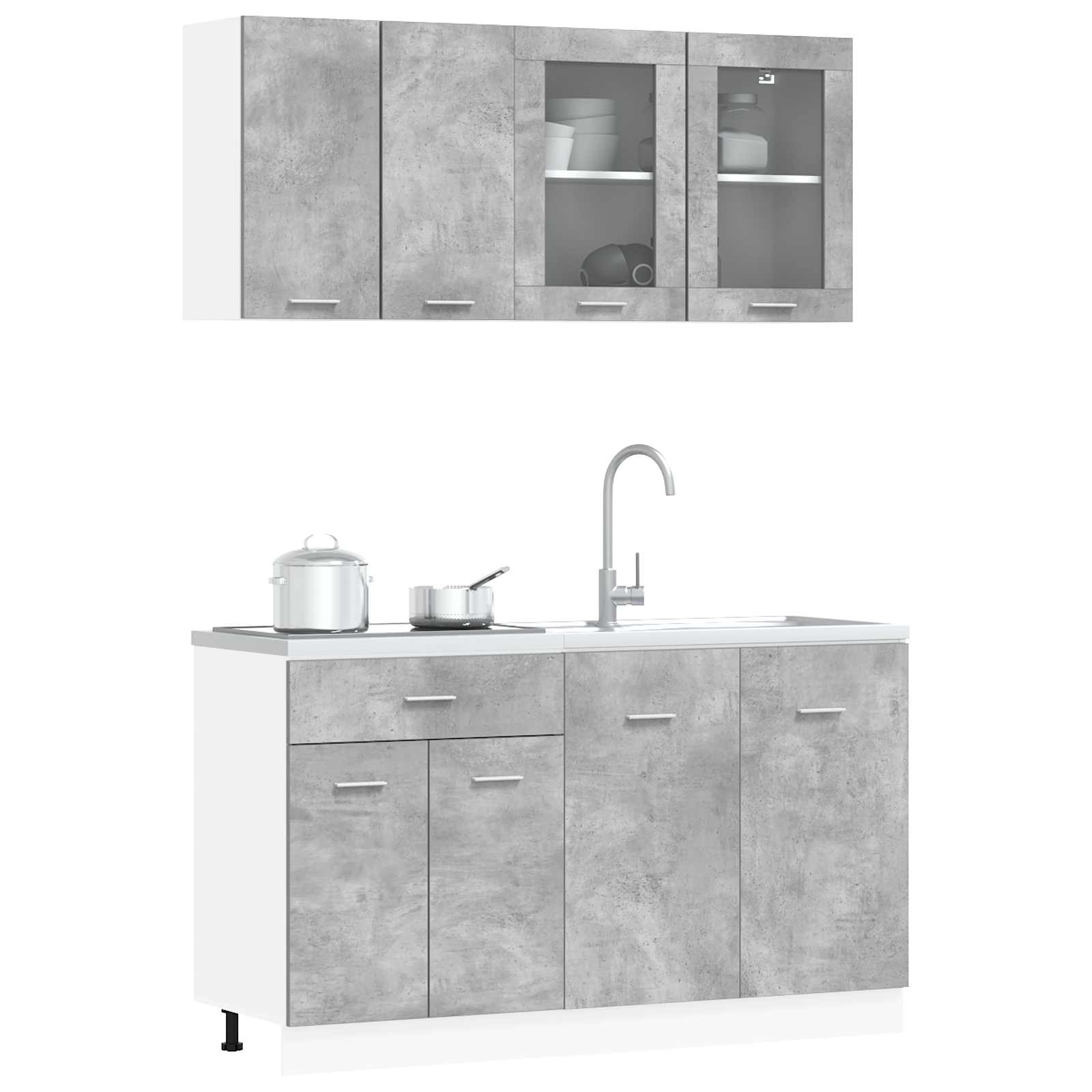 Keuken Eenheid Lyon 4 pcs Betongrijs Bewerkt hout