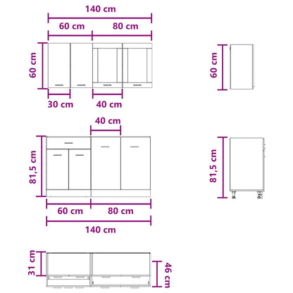 Keuken Eenheid Lyon 4 pcs Betongrijs Bewerkt hout