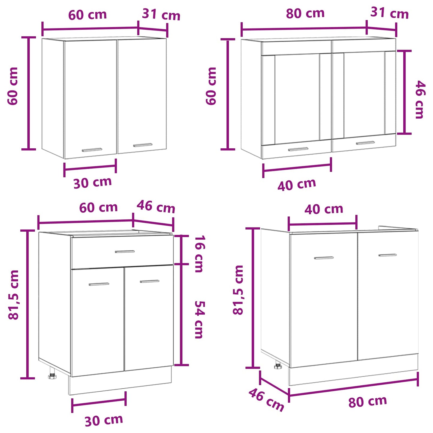 Keuken Eenheid Lyon 4 pcs Betongrijs Bewerkt hout