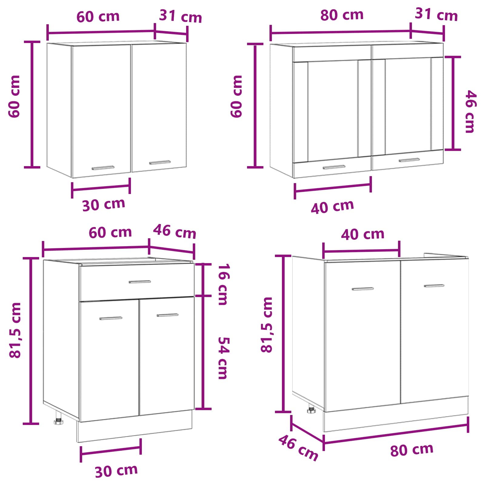 Keuken Eenheid Lyon 4 pcs Betongrijs Bewerkt hout
