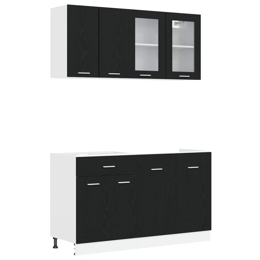 Keuken Eenheid Lyon 4 pcs Zwart eiken Bewerkt hout