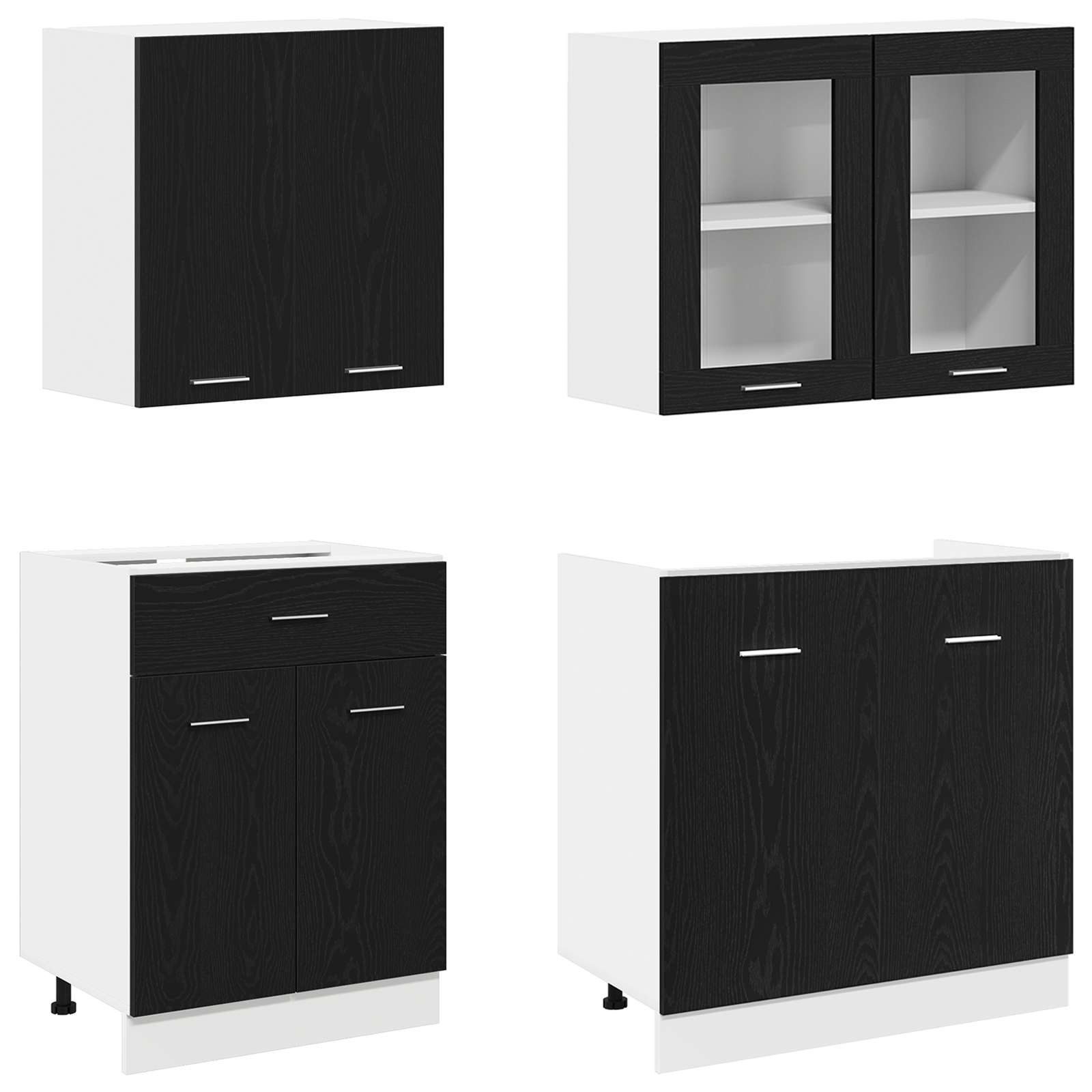 Keuken Eenheid Lyon 4 pcs Zwart eiken Bewerkt hout