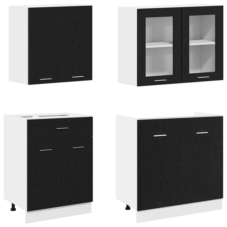 Keuken Eenheid Lyon 4 pcs Zwart eiken Bewerkt hout