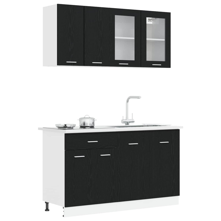 Keuken Eenheid Lyon 4 pcs Zwart eiken Bewerkt hout
