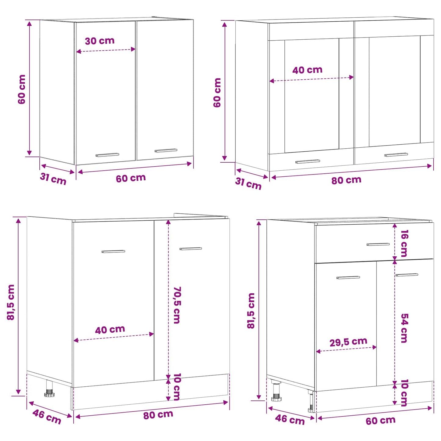 Keuken Eenheid Lyon 4 pcs Zwart eiken Bewerkt hout