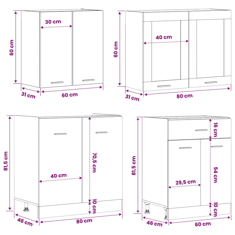 Keuken Eenheid Lyon 4 pcs Zwart eiken Bewerkt hout