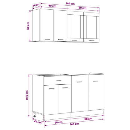Keuken Eenheid Lyon 4 pcs Zwart eiken Bewerkt hout