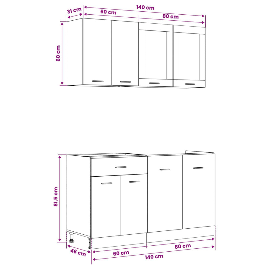 Keuken Eenheid Lyon 4 pcs Zwart eiken Bewerkt hout