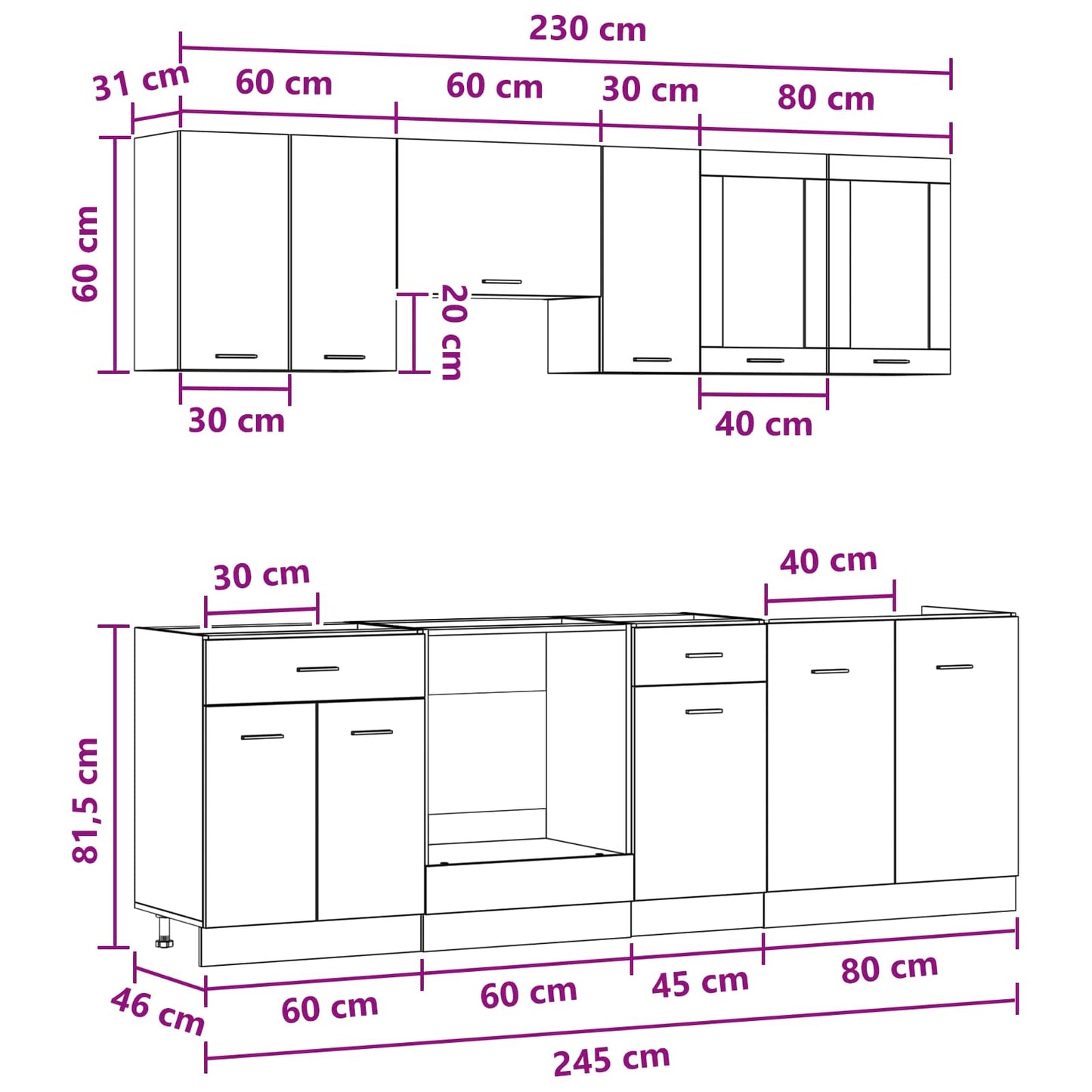 Keuken Eenheid Lyon 8 pcs Bewerkt hout