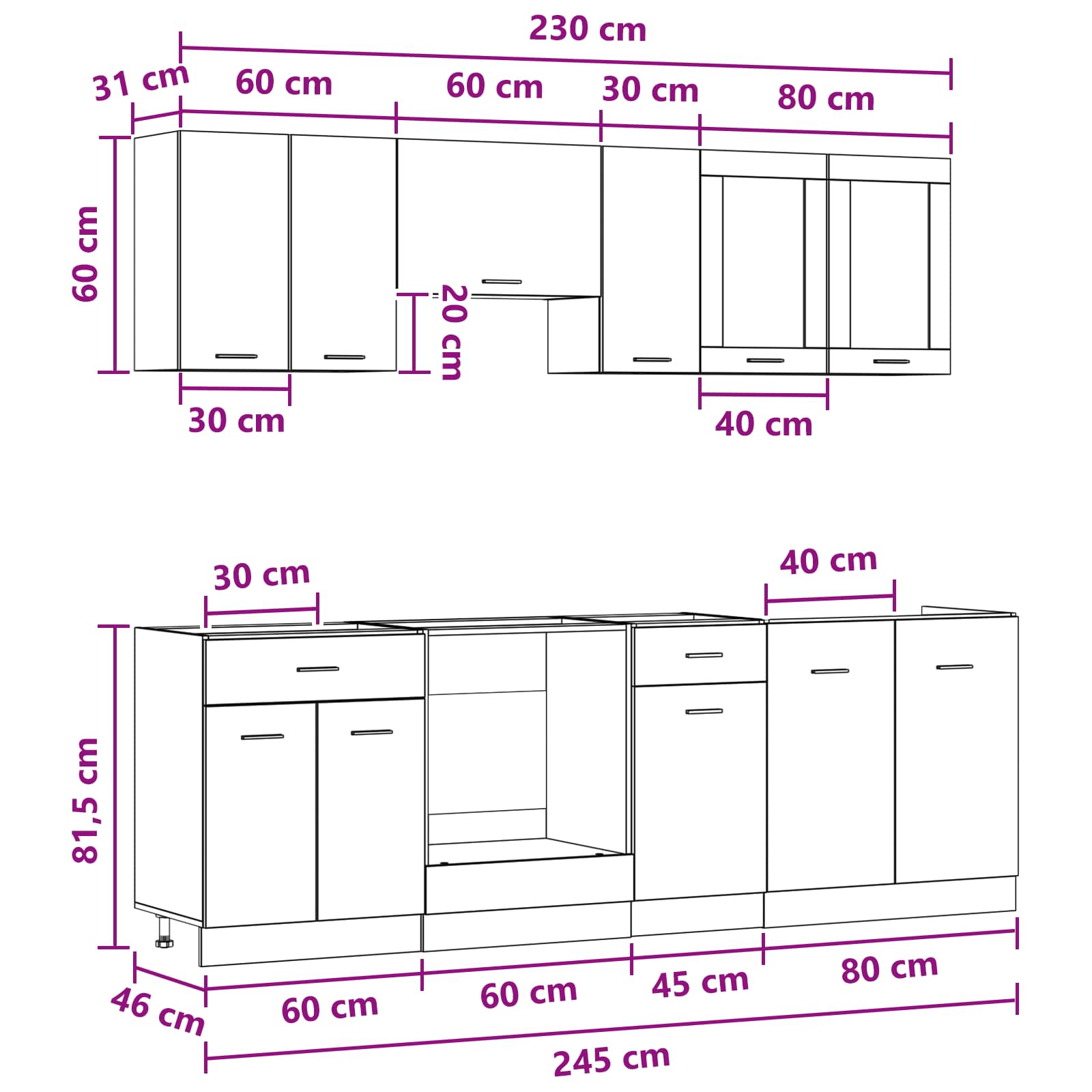 Keuken Eenheid Lyon 8 pcs Bewerkt hout