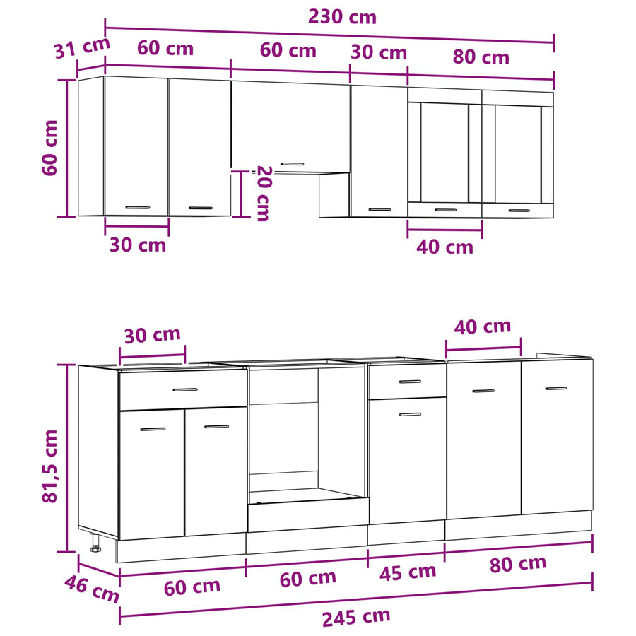 Keuken Eenheid Lyon 8 pcs Bewerkt hout