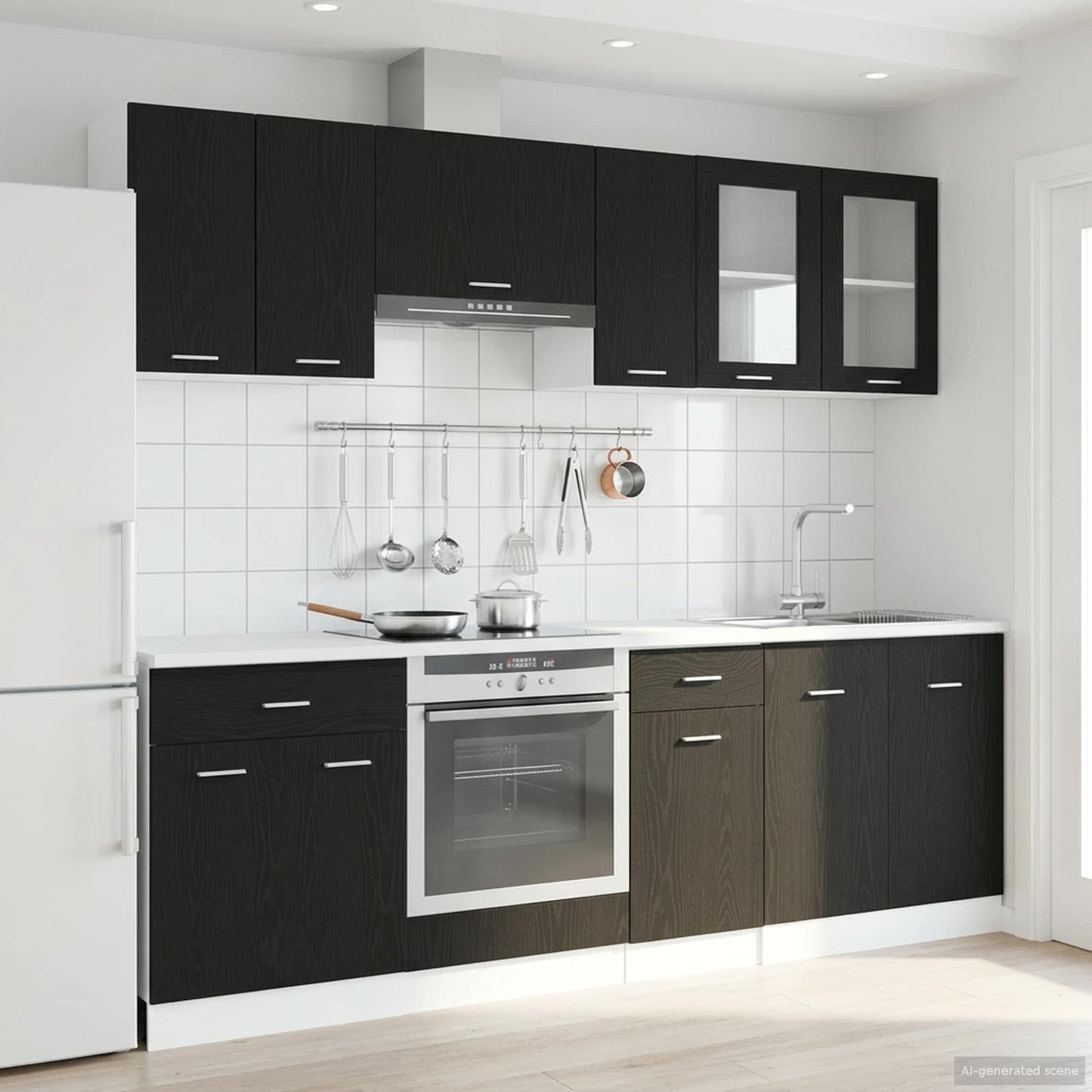 Keuken Eenheid Lyon 8 pcs Zwart eiken Bewerkt hout