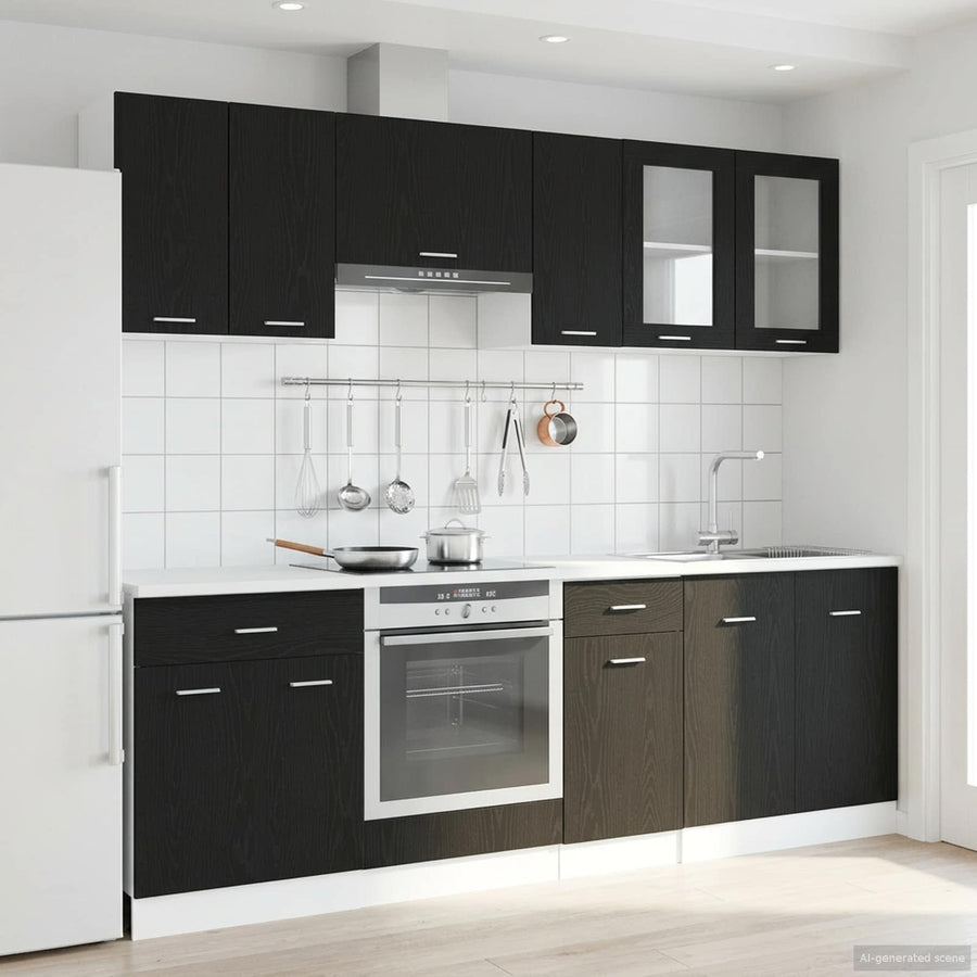 Keuken Eenheid Lyon 8 pcs Zwart eiken Bewerkt hout