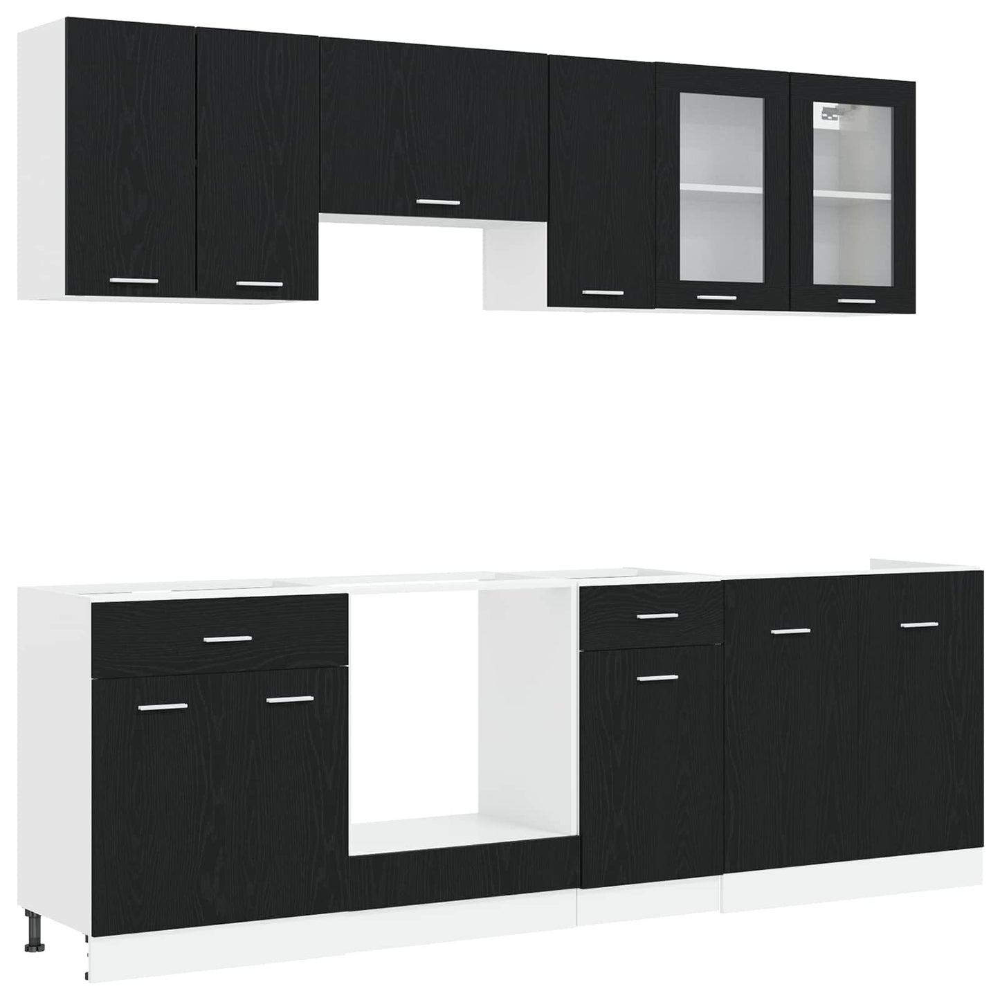 Keuken Eenheid Lyon 8 pcs Zwart eiken Bewerkt hout
