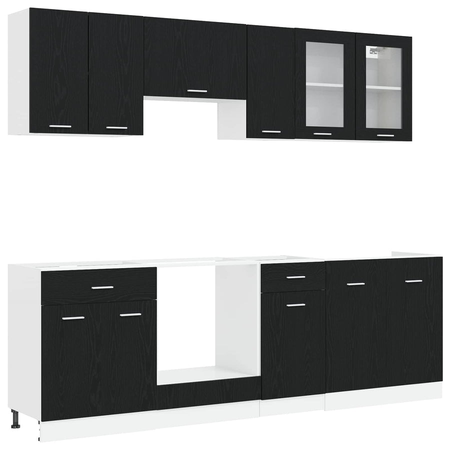 Keuken Eenheid Lyon 8 pcs Zwart eiken Bewerkt hout