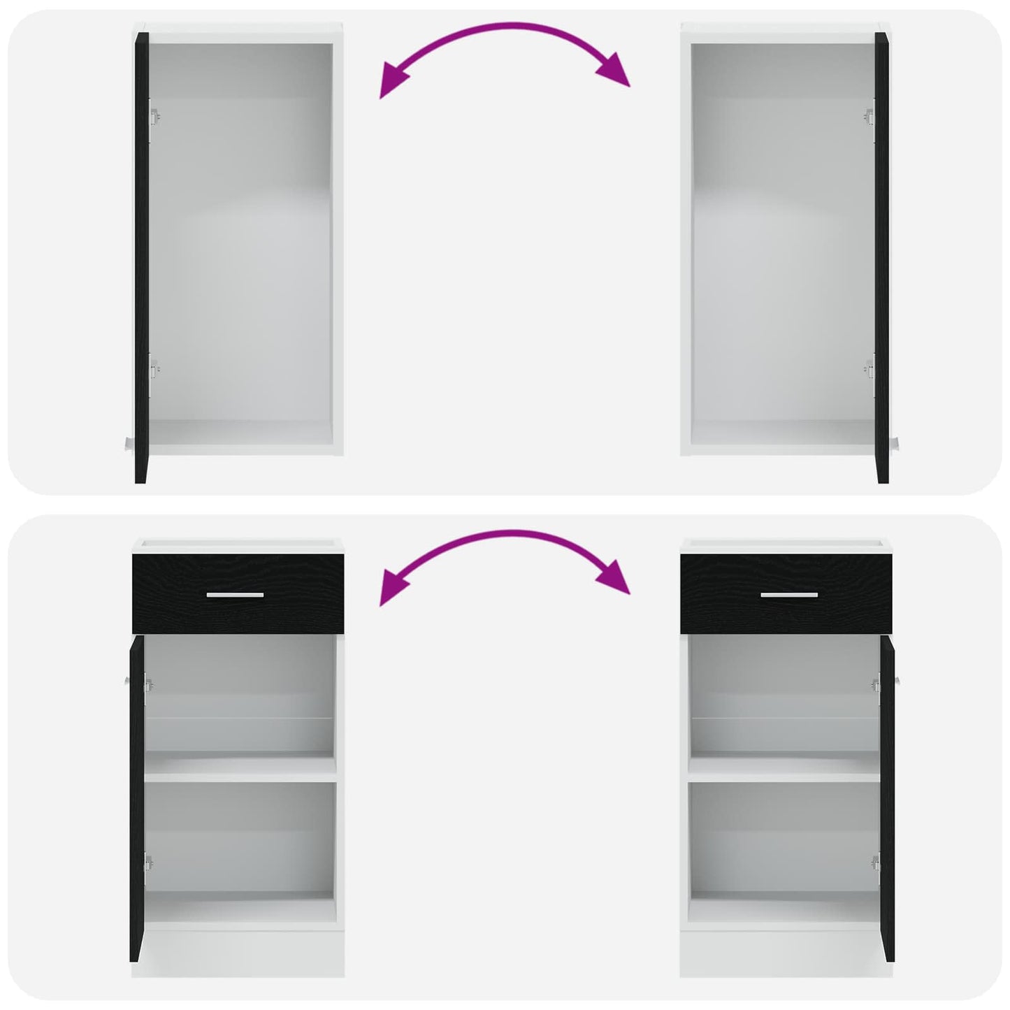 Keuken Eenheid Lyon 8 pcs Zwart eiken Bewerkt hout