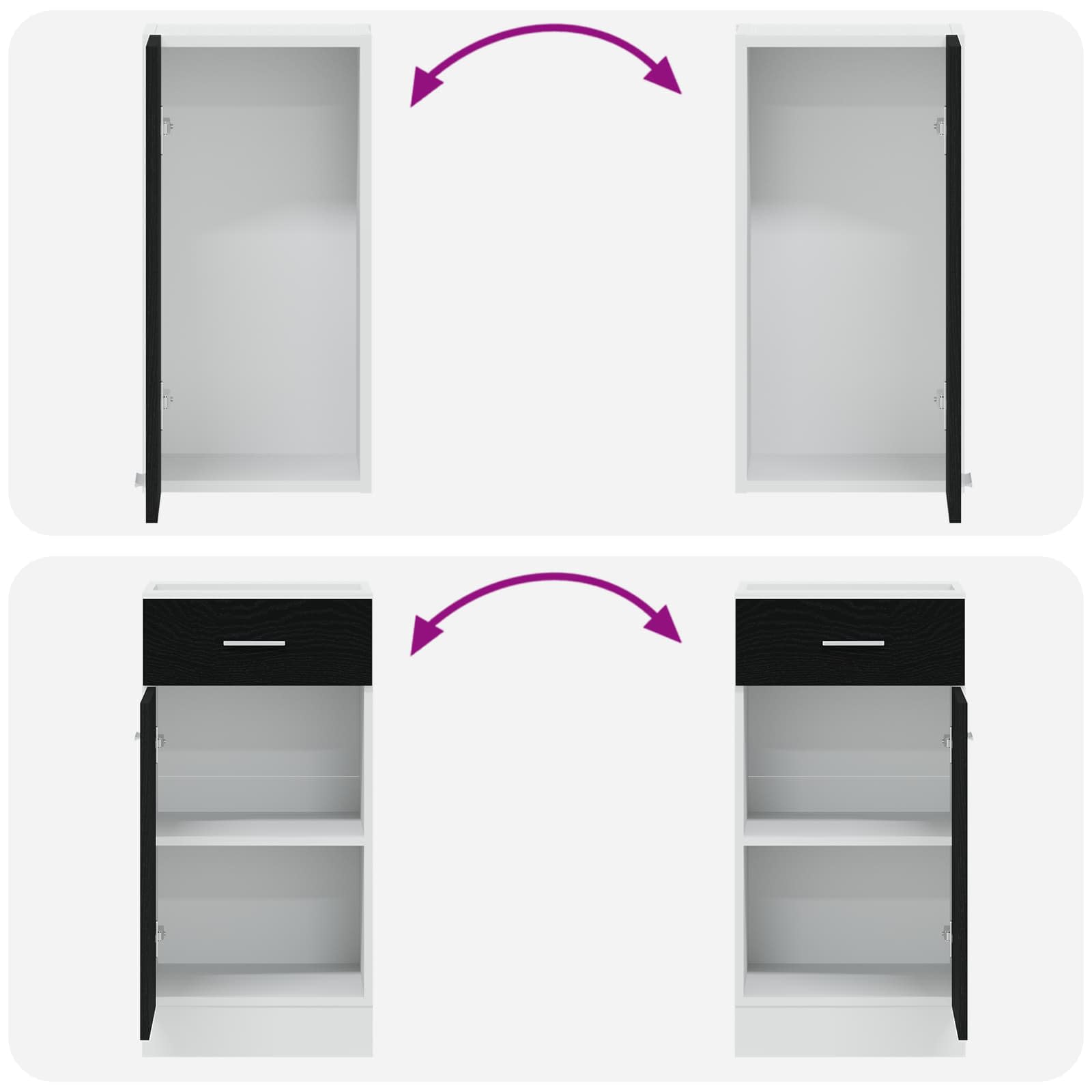 Keuken Eenheid Lyon 8 pcs Zwart eiken Bewerkt hout