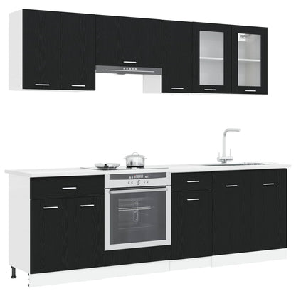 Keuken Eenheid Lyon 8 pcs Zwart eiken Bewerkt hout