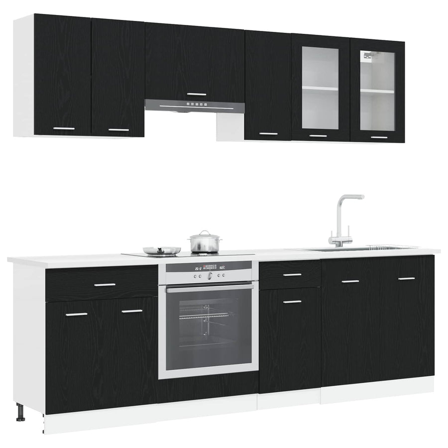 Keuken Eenheid Lyon 8 pcs Zwart eiken Bewerkt hout
