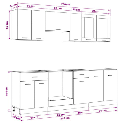 Keuken Eenheid Lyon 8 pcs Zwart eiken Bewerkt hout