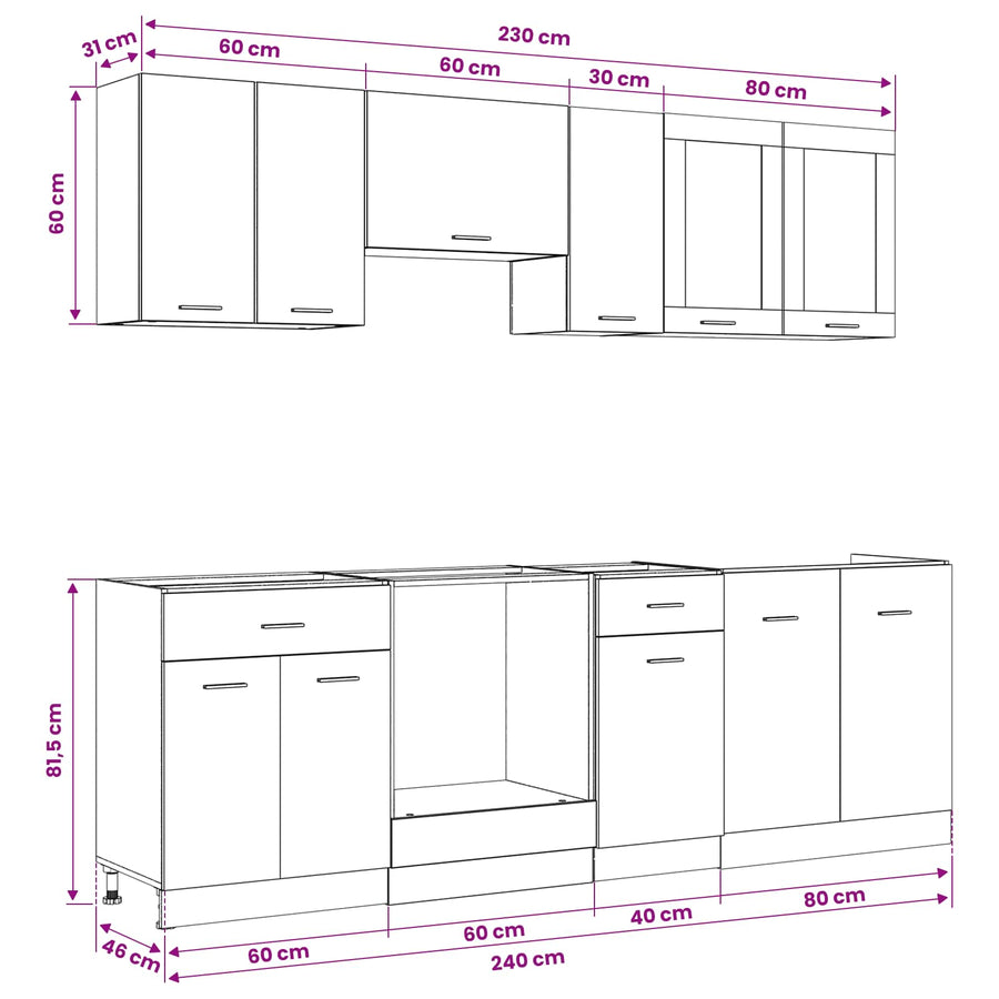 Keuken Eenheid Lyon 8 pcs Zwart eiken Bewerkt hout