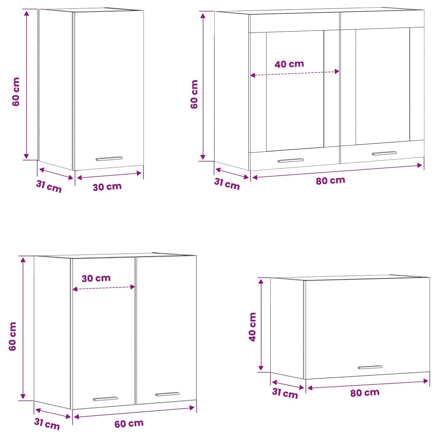 Keuken Eenheid Lyon 8 pcs Zwart eiken Bewerkt hout