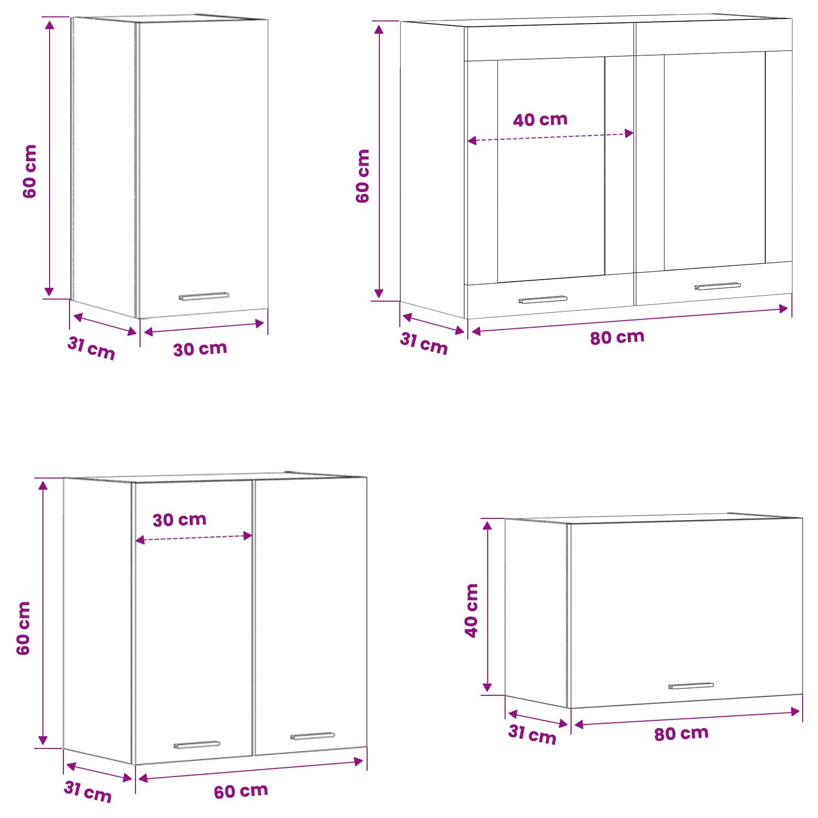 Keuken Eenheid Lyon 8 pcs Zwart eiken Bewerkt hout