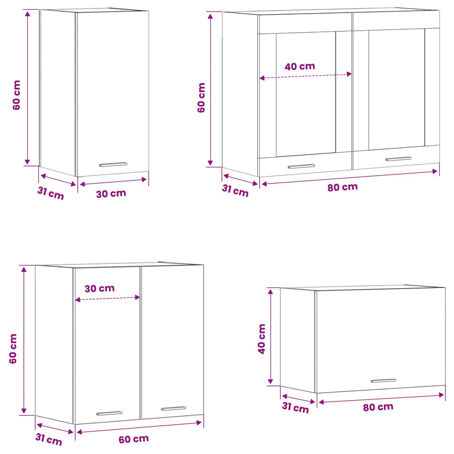 Keuken Eenheid Lyon 8 pcs Zwart eiken Bewerkt hout