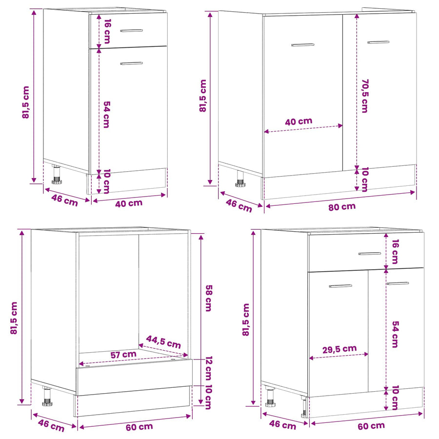 Keuken Eenheid Lyon 8 pcs Zwart eiken Bewerkt hout