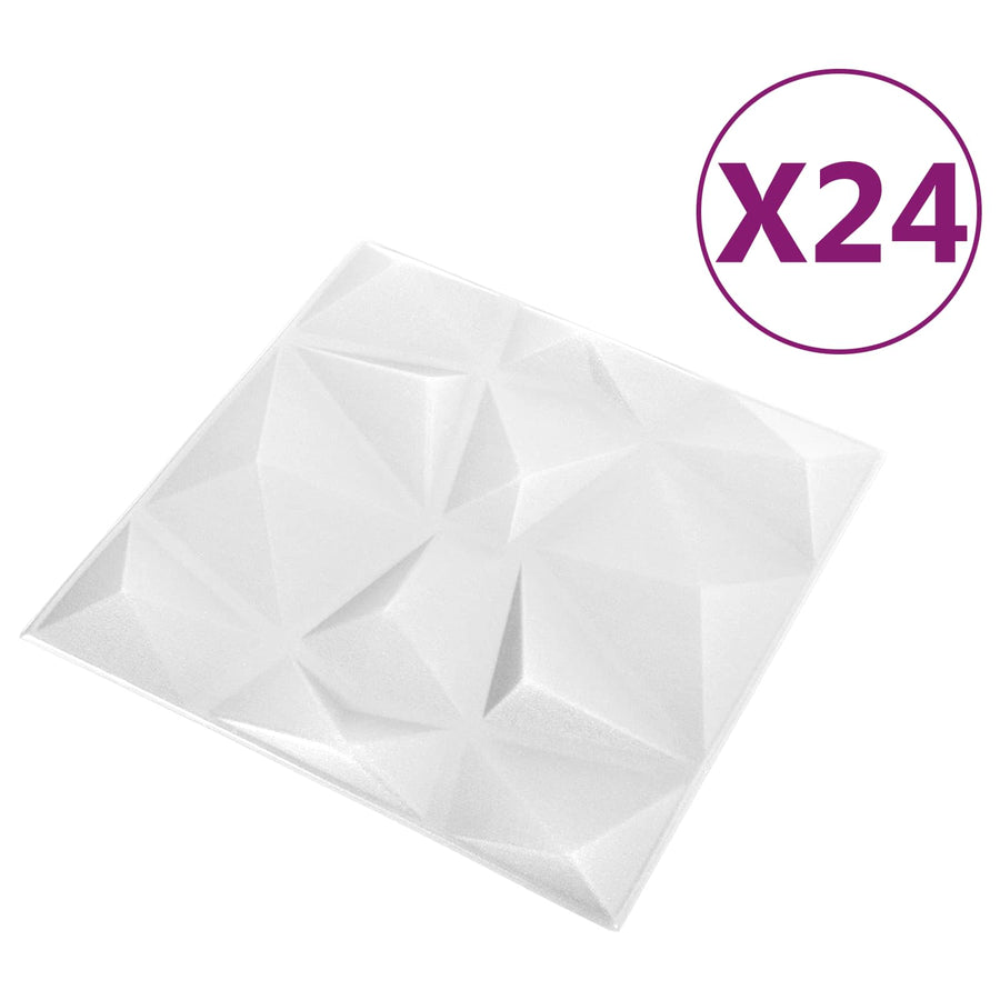 Wandpanelen 24 pcs Diamant Wit 50 x 50 cm XPS Schuim