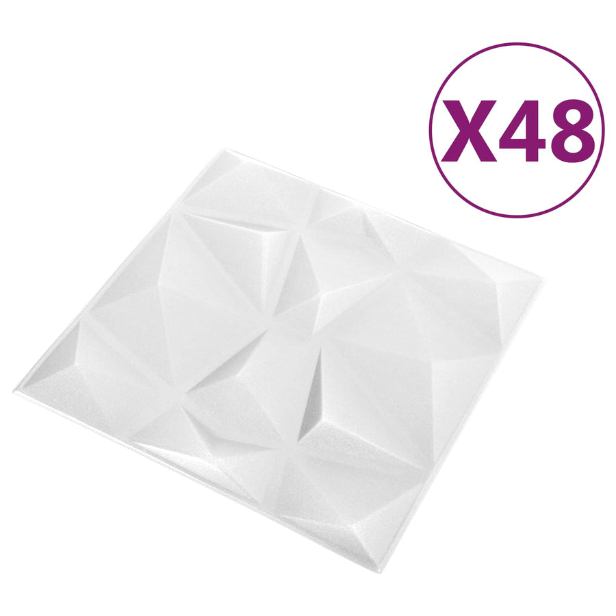 Wandpanelen 48 pcs Diamant Wit 50 x 50 cm XPS Schuim