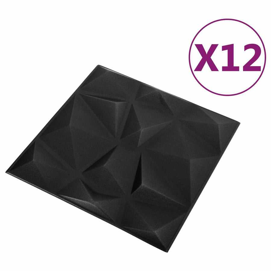 Wandpanelen 12 pcs Diamant Zwart 50 x 50 cm XPS Schuim