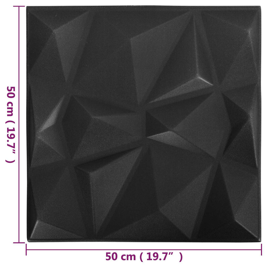 Wandpanelen 48 pcs Diamant Zwart 50 x 50 cm XPS Schuim