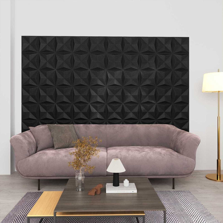 Wandpanelen 12 pcs Origami Zwart 50 x 50 cm XPS Schuim