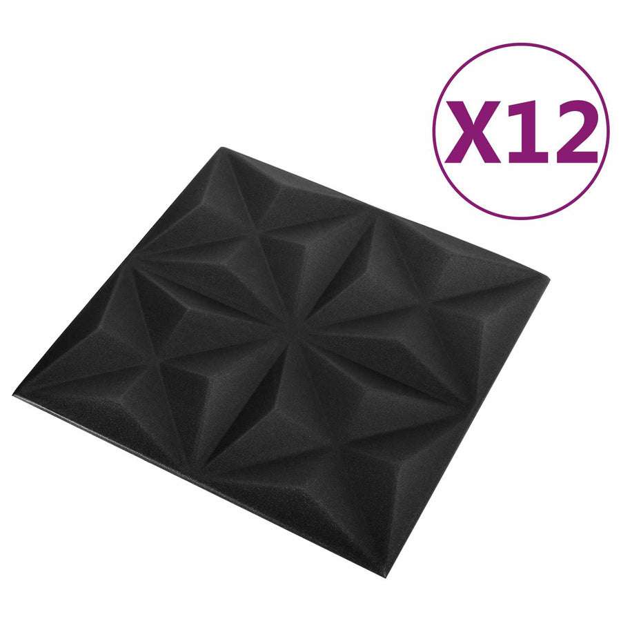 Wandpanelen 12 pcs Origami Zwart 50 x 50 cm XPS Schuim