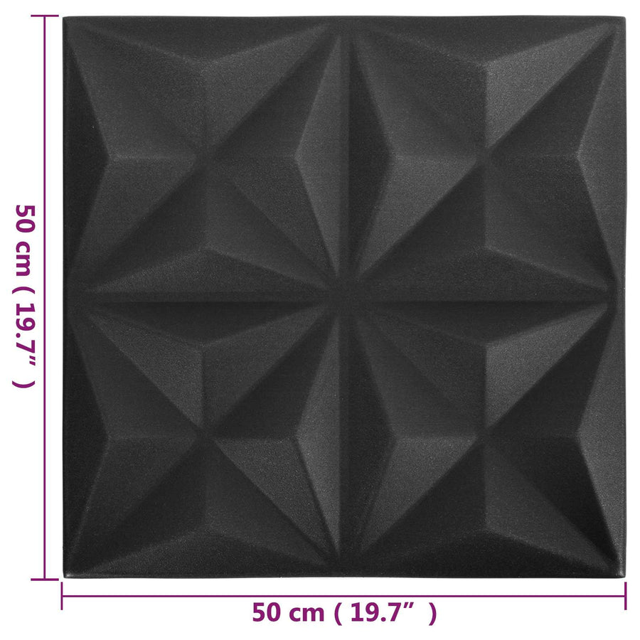 Wandpanelen 48 pcs Origami Zwart 50 x 50 cm XPS Schuim