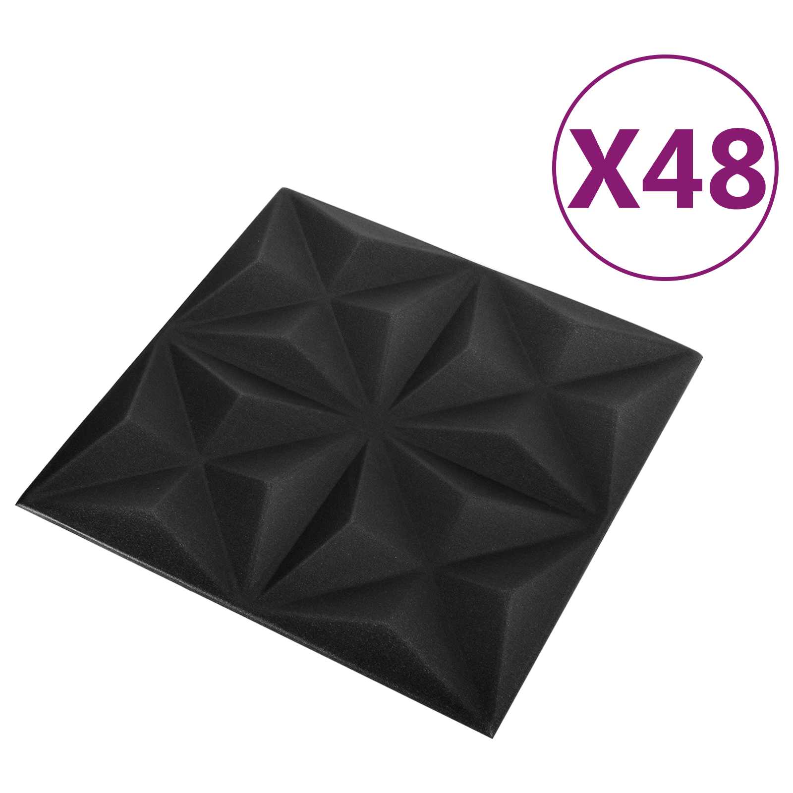 Wandpanelen 48 pcs Origami Zwart 50 x 50 cm XPS Schuim