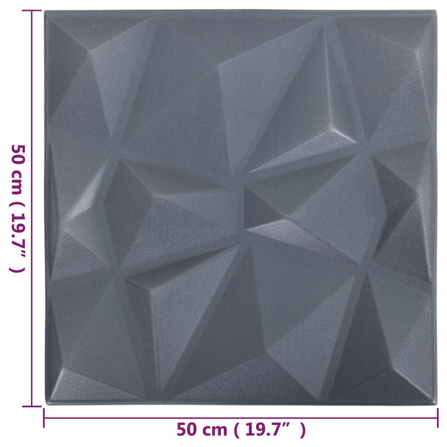Wandpanelen 12 pcs Diamant Grijs 50 x 50 cm XPS Schuim