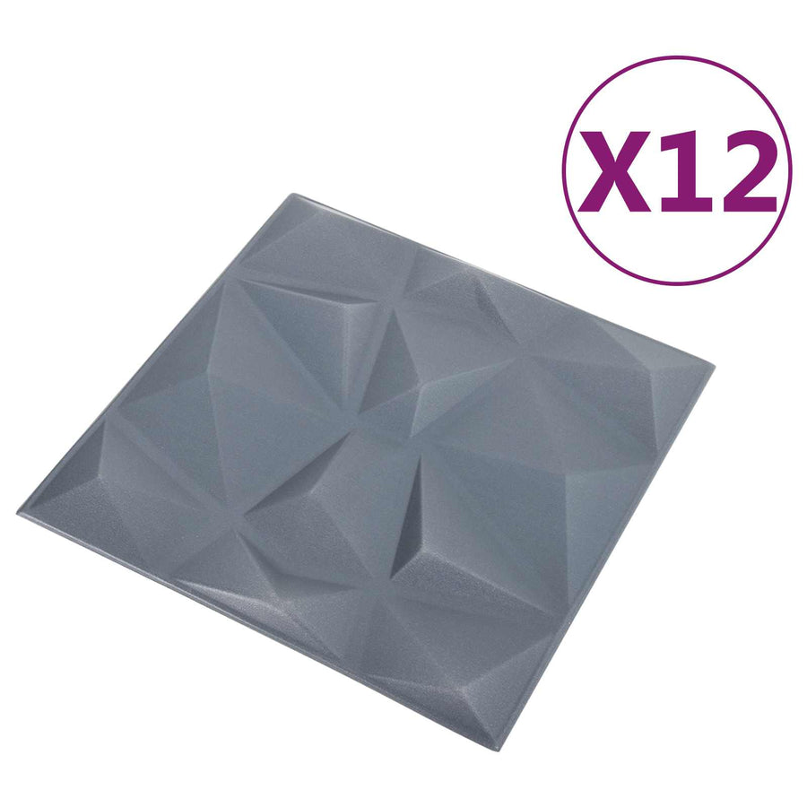 Wandpanelen 12 pcs Diamant Grijs 50 x 50 cm XPS Schuim