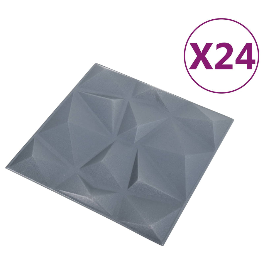 Wandpanelen 24 pcs Diamant Grijs 50 x 50 cm XPS Schuim