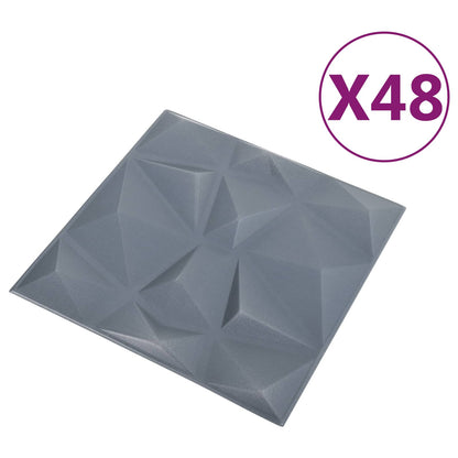 Wandpanelen 48 pcs Diamant Grijs 50 x 50 cm XPS Schuim