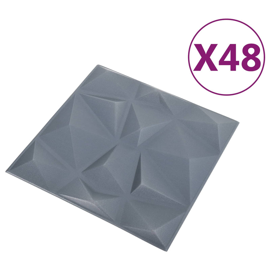 Wandpanelen 48 pcs Diamant Grijs 50 x 50 cm XPS Schuim