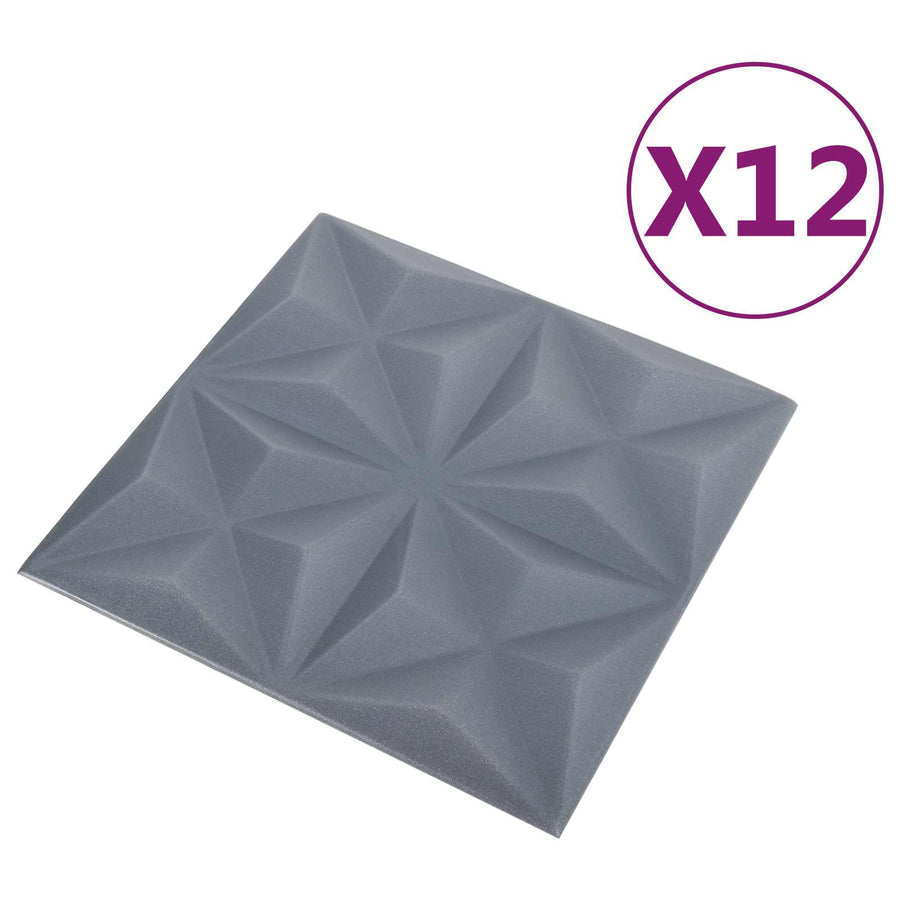 Wandpanelen 12 pcs Origami Grijs 50 x 50 cm XPS Schuim
