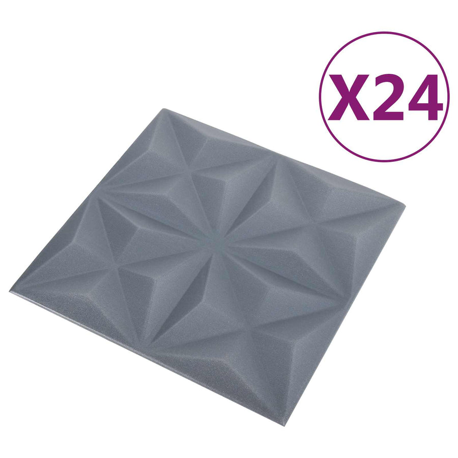 Wandpanelen 24 pcs Origami Grijs 50 x 50 cm XPS Schuim