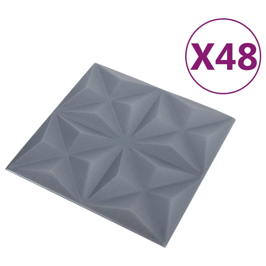 Wandpanelen 48 pcs Origami Grijs 50 x 50 cm XPS Schuim